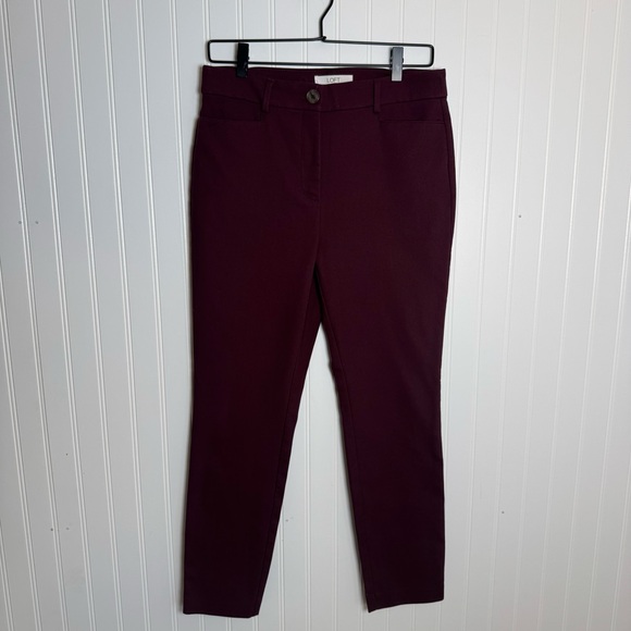 LOFT Curvy Sutton Skinny Women's Burgundy Wine Dress Pants Size 4 - Picture 3 of 13